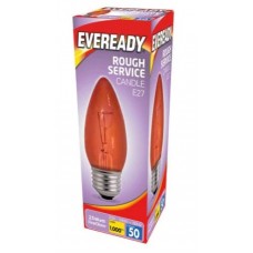 25W Fireglow Red Rough Service Edison Screw Candle Light Bulb by Eveready - Cheap Light Bulbs