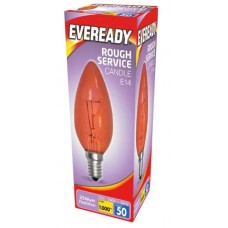 25W Fireglow Red Rough Service Small Edison Screw Candle Light Bulb by Eveready - Cheap Light Bulbs