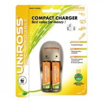 Uniross Compact Charger + 2 x AA 1600 mAh Multi Usage Rechargeable Batteries - Cheap Light Bulbs