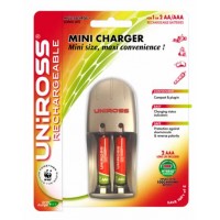 Uniross Mini Battery Charger + 2 x AAA Multi Usage Rechargeable Batteries - Cheap Light Bulbs