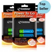 Contour Battery Charger Power 2 Go USB + 2 AA Rechargeable Batteries - Cheap Light Bulbs