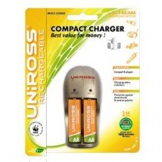 Uniross Compact Charger + 2 x AA 1600 mAh Multi Usage Rechargeable Batteries - Cheap Light Bulbs
